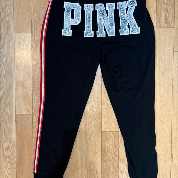 RARE Victoria’s Secret PINK Bling Rhinestone Skinny Joggers - Black/Red (M) - Picture 5 of 6